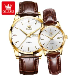 OLEVS-Ensemble de montre à quartz de luxe pour hommes et femmes, montre-bracelet en cuir étanche pour couple, horloge à calendrier, cadeau pour amoureux, marque supérieure, 6898