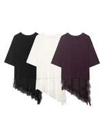 Camisetas Irregulares para Mujer, de Manga Corta, Holgadas, con Encaje, Estilo Coqueta, Elegantes y Chic, Moda Urbana, Nueva Colección