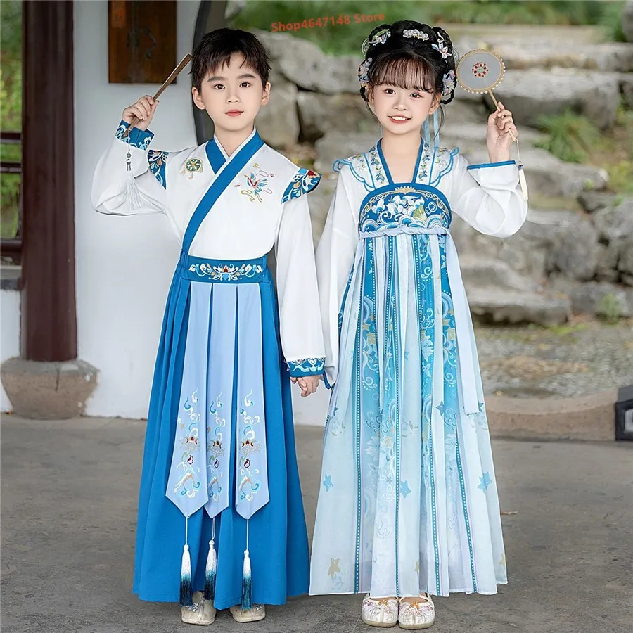

Traditional Chinese Vintage Clothing For Kids Boys Girls Hanfu Dress Tang Suit Kids Children Halloween Cosplay Costume
