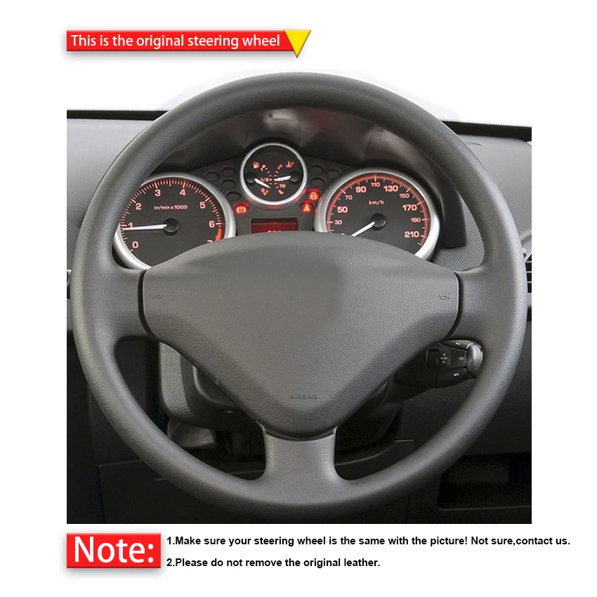 Black Genuine Leather Car Steering Wheel Cover For Peugeot 207 2006-2014 Expert 2008-2016 Partner 2009-2018 Fiat Scudo 2010-2016