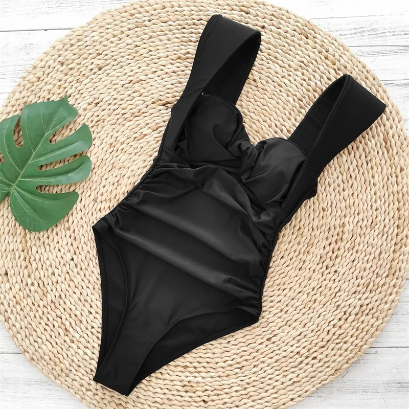 Black Women's Swimwear Bikini Summer 1 Piece Top Underwear Holiday Beach Solid Color Sexy Hollow Sleeveless Hot Girl Wear