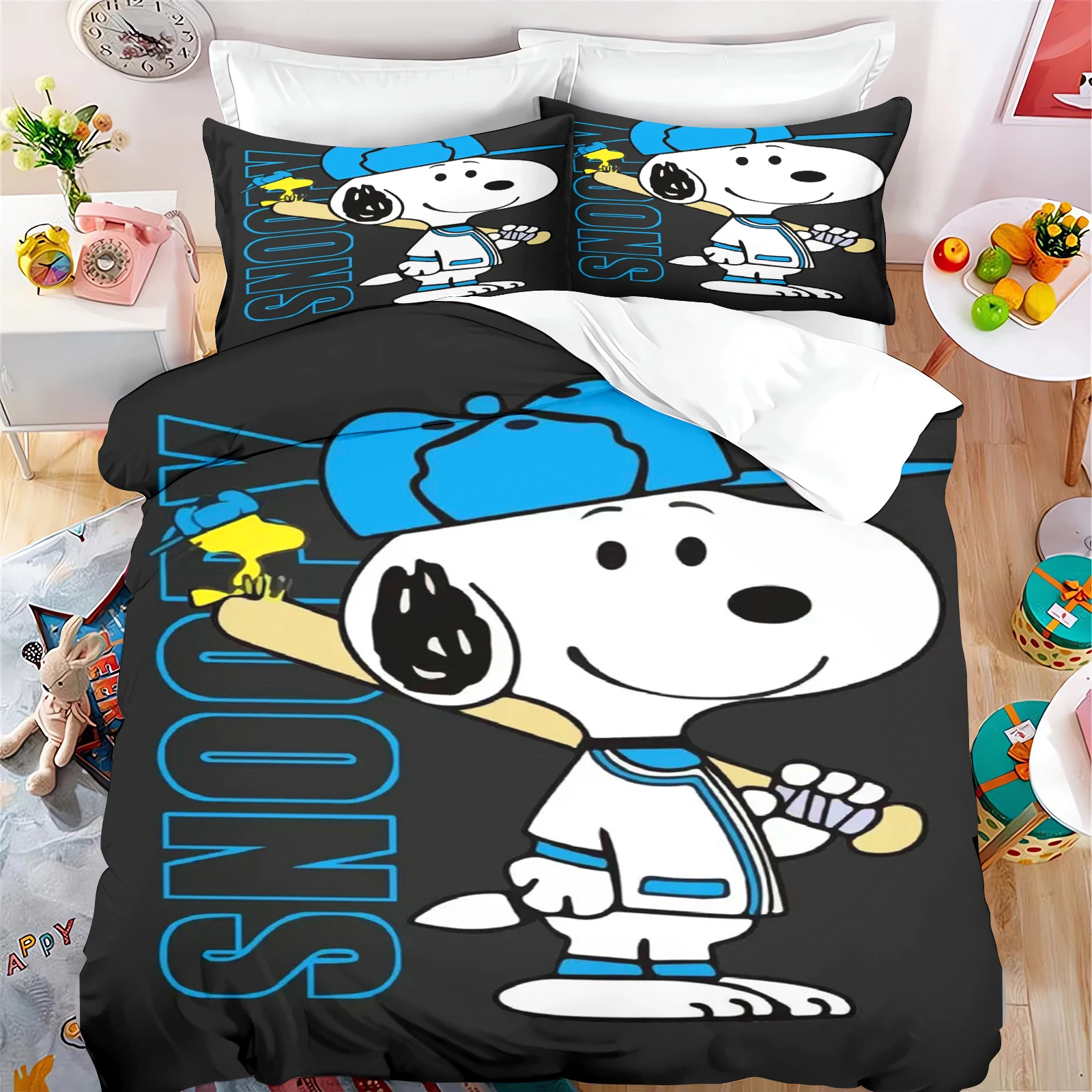 Cartoon Snoopy Bedding Sets Bed Cover Duvet Comforter Cover Pillow Case 2-3 Pieces Sets Boy Girl Home Bedroom Decoration