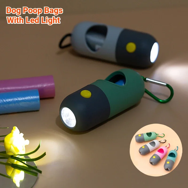 Dog Poop Bags Led Light Dispenser Degradable Waste Bag Outdoor Portable Pet Trash Bags Dog Cat Cleaning Supplies Accessories