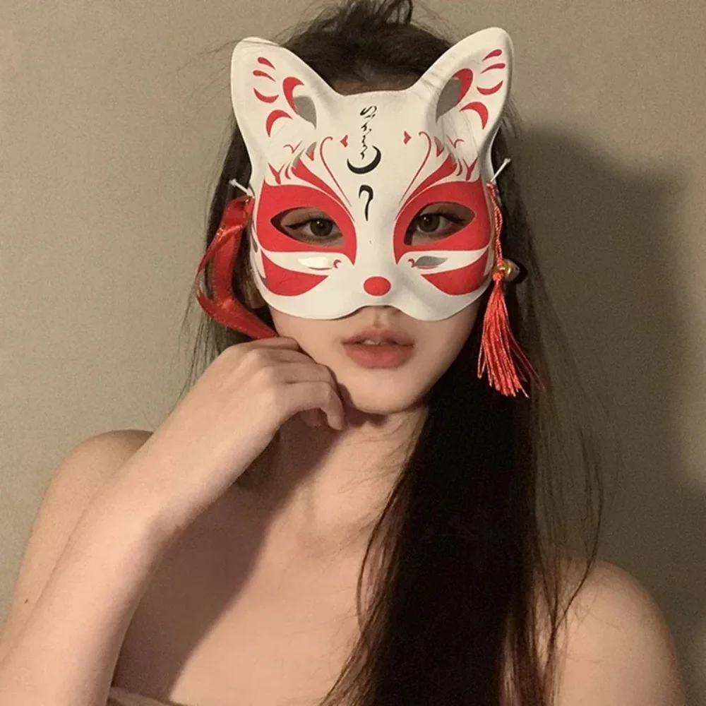Máscara de raposa japonesa cosplay máscara meia face pvc kabuki kitsune máscaras masquerade anime cosplay máscara de gato rave festivais festa adereços