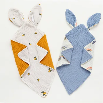 Bavoirs en mousseline pour nouveau-né, tissu pour roter, couette en coton, dessin animé, serviettes pour nourrissons, pour dormir, oreilles de lapin, accessoires pour bébés 6