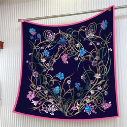 90CM Silk Scarf Women Trees Printed Square Scarves Head Echarpes Foulards Femme Wraps Beach Shawls Bandana Lady Hijabs