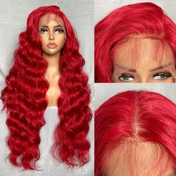 X-TRESS Red Colored Synthetic Long Wave Lace Front Wigs For Women 13X6 Free Part Lace Frontal Hair Wig With Natural Baby Hair