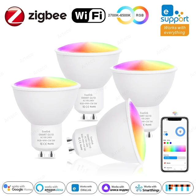 Ewelink GU10 Zigbee LED Bulbs WiFi Smart LED Lamp RGB CW WW Ewelink App Control Led Light Bulb Works With Alexa Google Yandex