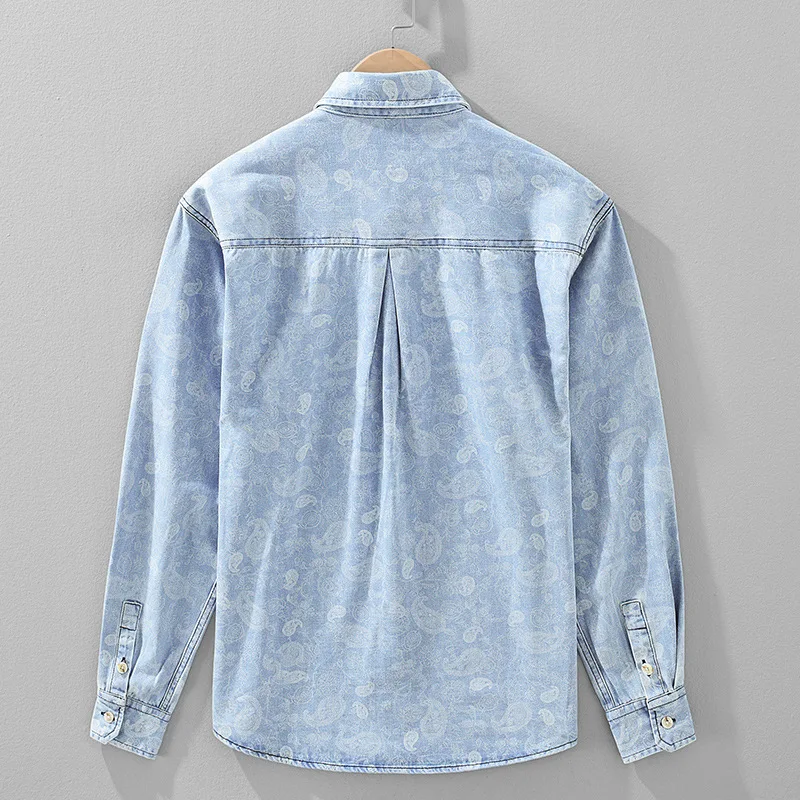 2525 Men's Print Long Sleeve Denim Shirt Spring Autumn Teenage Streetwear High-End Loose Casual Shirt Jacket Stylish Tops