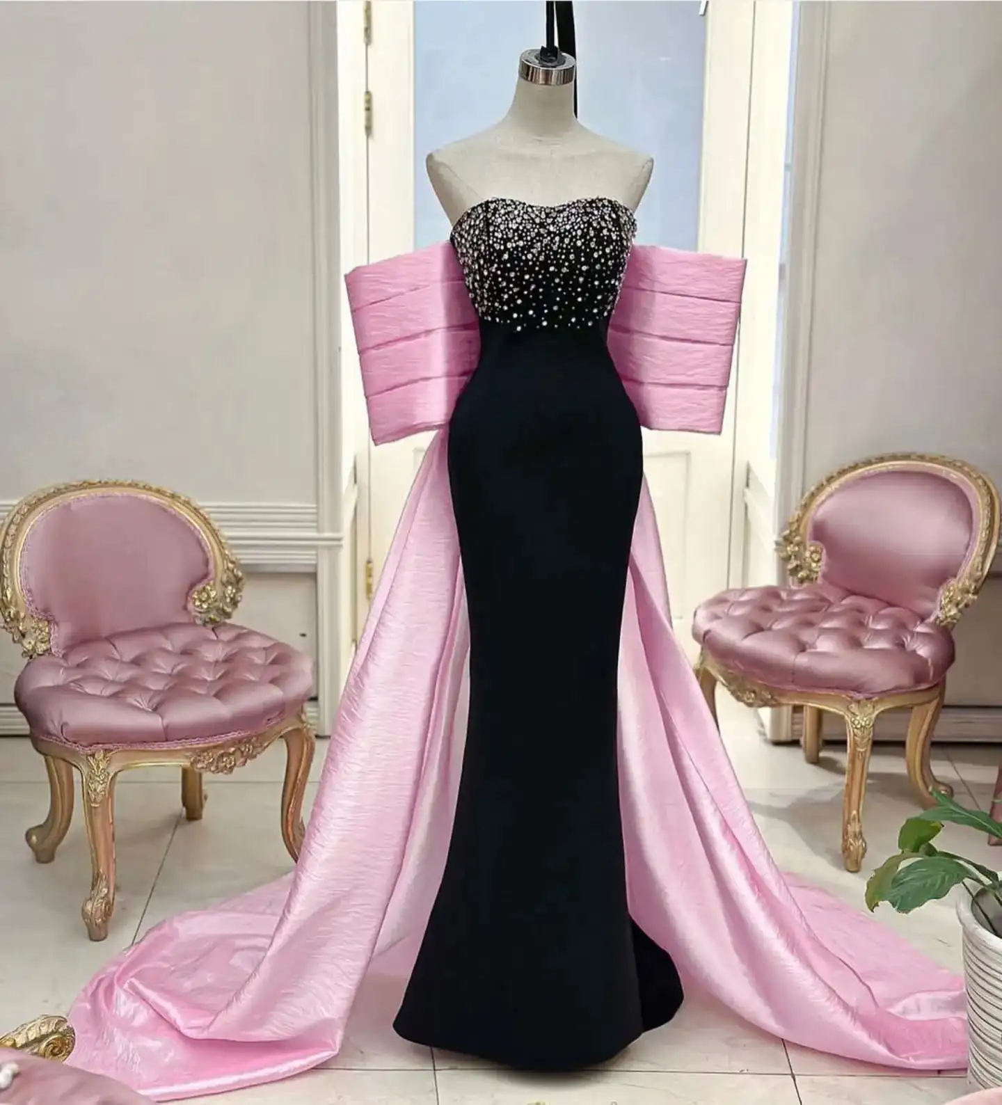 

Customized Luxury Crystal 3D Bow Jersey Mermaid Evening Dress Temperament Sleeveless Sweetheart Floor Length Celebrity Gowns