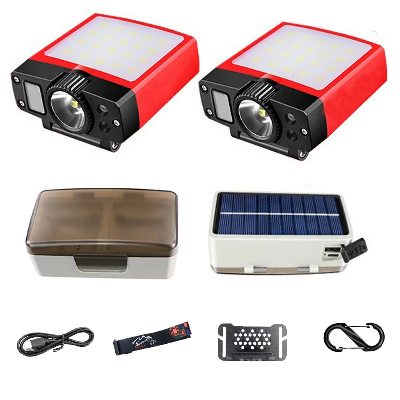 2x Solar Clip-on Cap Headlamp & IR Sensor 6200mAh Professional Fishing Head Torch Light XP-L LED Flashlight For Outdoor Camping
