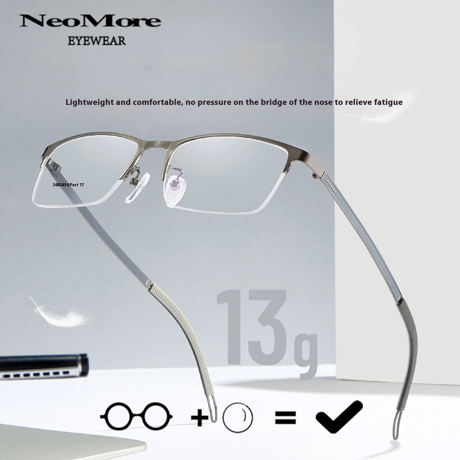 

Designer Simplicity Reading Glasses Men Optical Lenses with Recipe Eyeglasses Progressive Multifocal Semi-Rimless Glasses Gafas