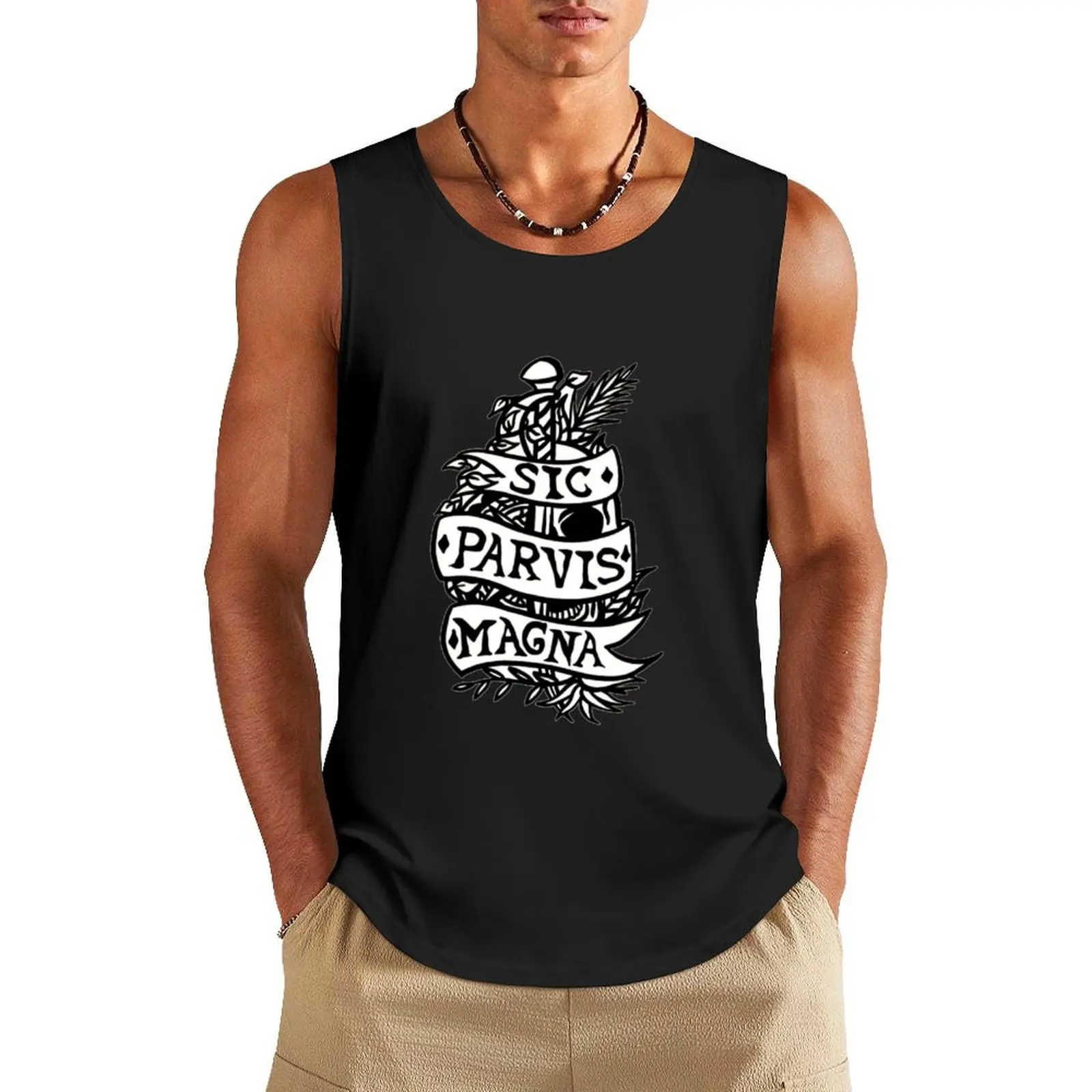 

Uncharted Sic Parvis Magna Text Tank Top men gym clothing sports clothes for men T-shirt Men's gym Men's gym