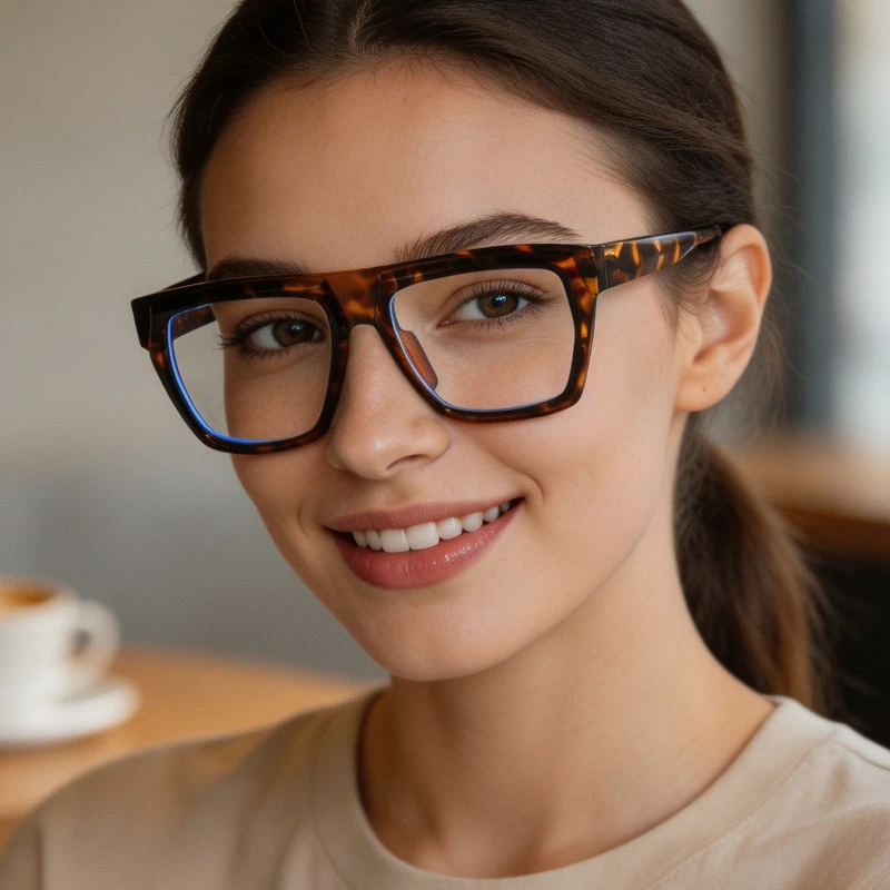 Stylish Oversized Blue Light-Blocking Glasses Minimalist Non-Prescription Eyewear Ultra-Lightweight Comfortable Eyeglasses