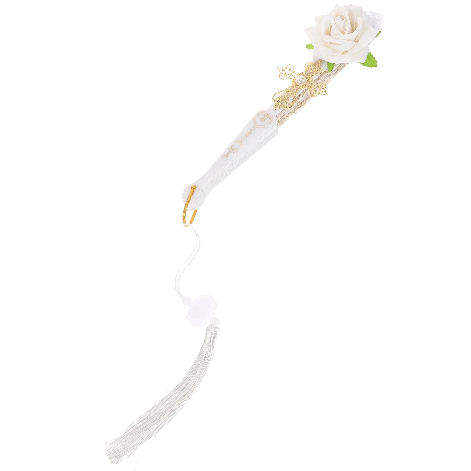 

Delicate Lace Folding Fan with Rose Detail Handheld Vintage Fan for Bridal Shower Tea Party Cosplay Accessory Decor