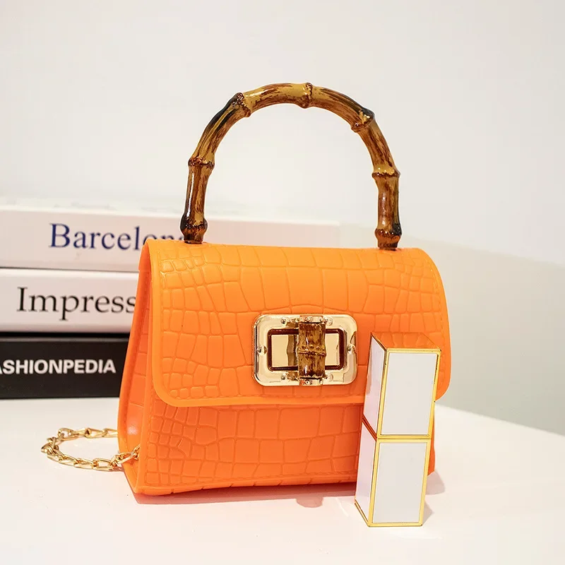 Women Mini Bag New Bamboo Jelly Handbag Crocodile Pattern Small Square Shoulder Crossbody Bag