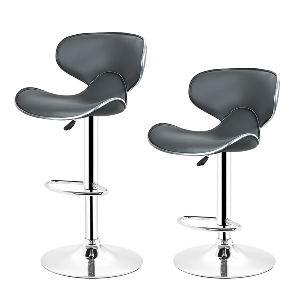 2 x Skórzane hokery barowe, obrotowe, z wyściełanym siedziskiem, z regulacją wysokości, czarne/białe/szare