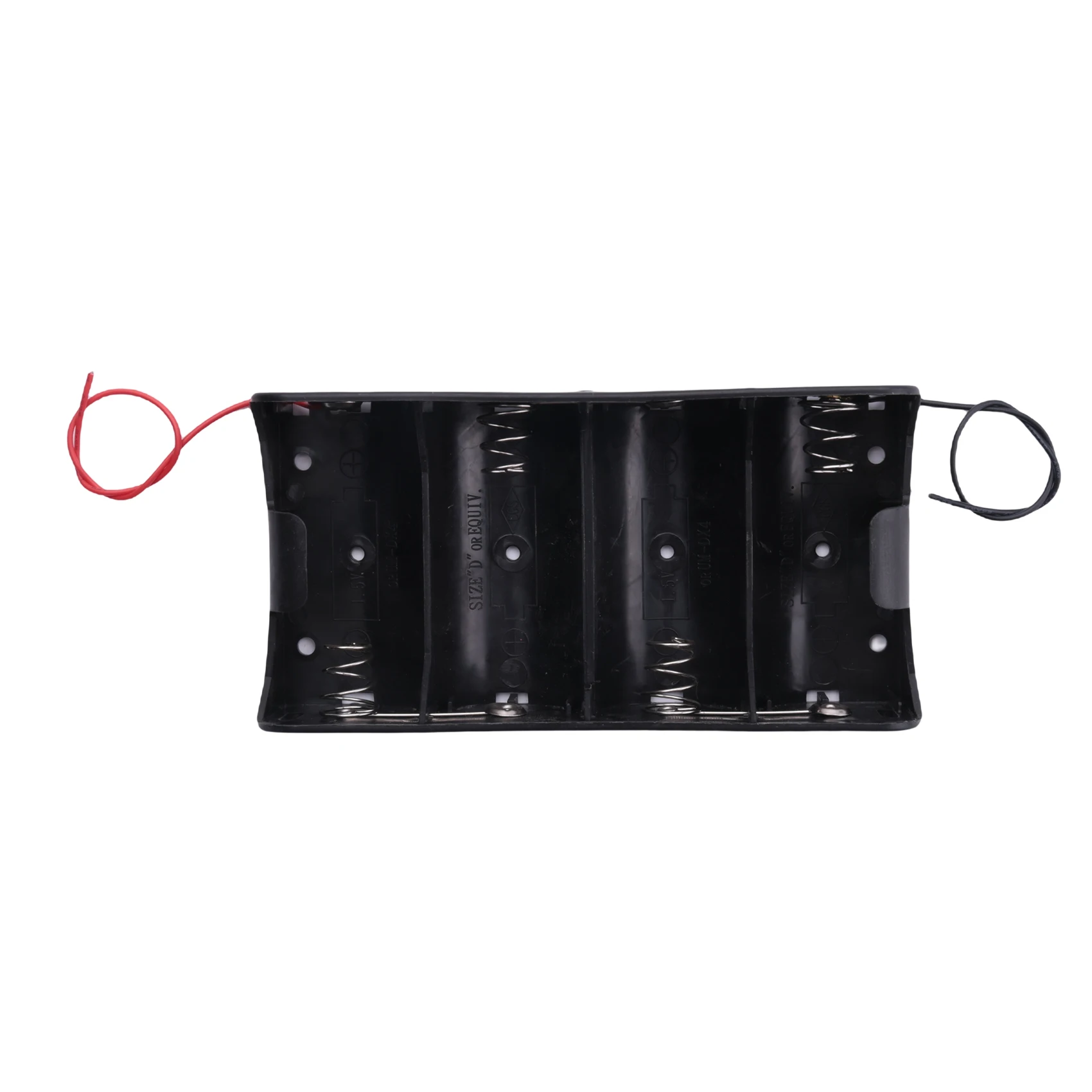 Battery Holder Case com Spring Clip, Baterias Holder, Preto, 4x1.5V, Tamanho D