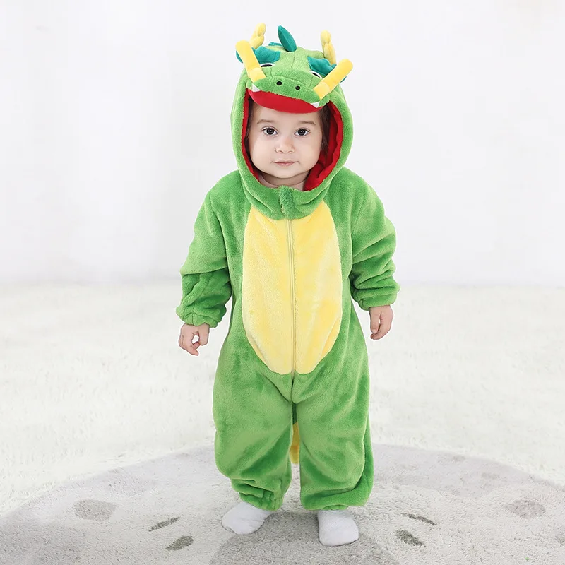 COCOGUGU Kigurumis Dinosaur Baby Rompers Bodysuits Infant Boys Girls Cartoon Onesie Cosplay Jumpsuit Winter Soft Halloween