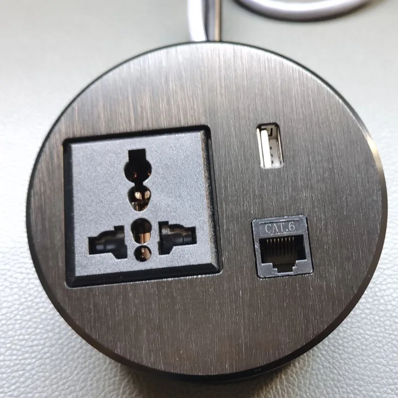 High Quality High Grade Round Type Desktop Socket Outlet With 1 USB Charger 1universal Socket 1 Data Cat6 RJ45 Cable UK Plug