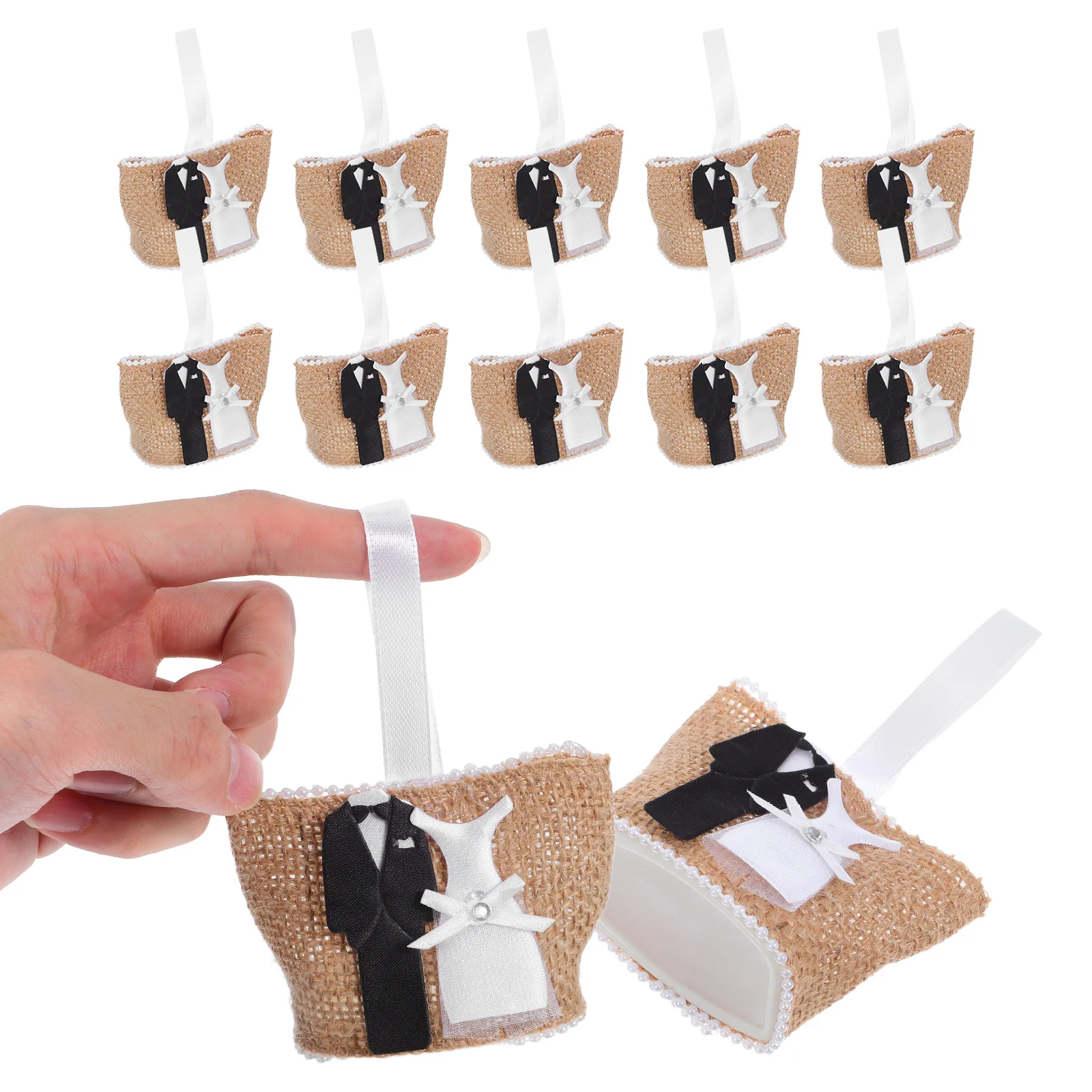 

12 Pcs Wedding Favor Bags Burlap Tote Linen Party Souvenir Clutch Bridal Guest Welcome Gifts Candy Bags Reusable Jute Handle