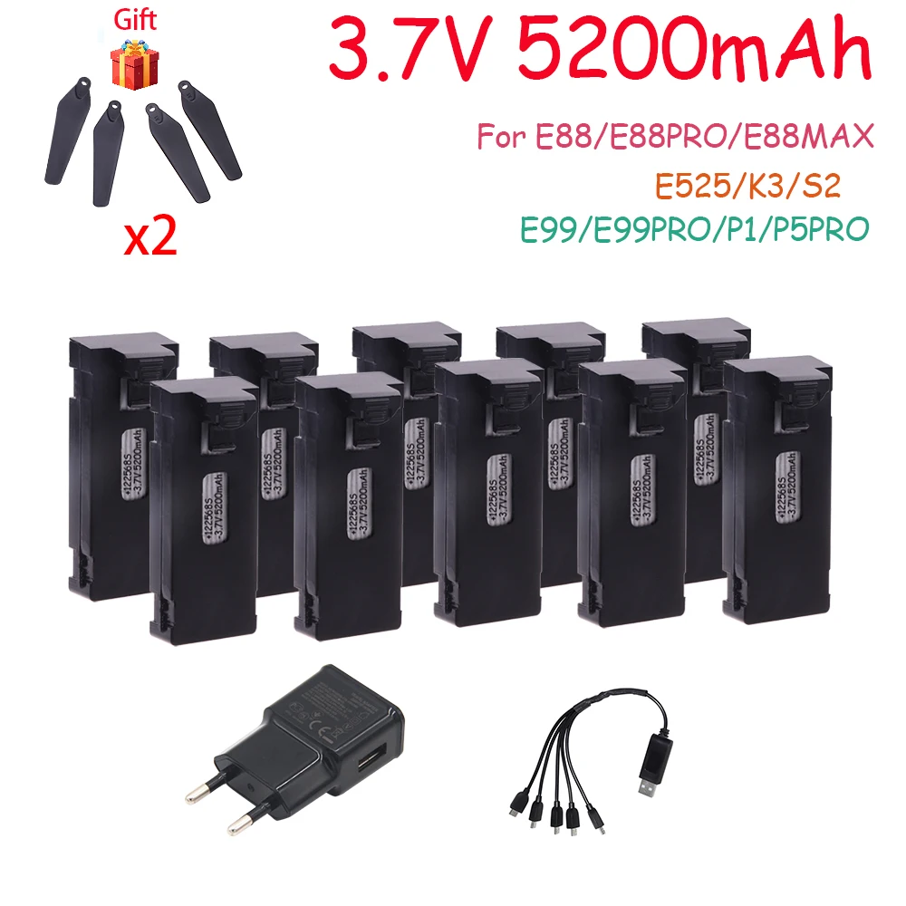 3.7V 5200Mah RC Drone Battery Accessory For E88 E88PRO Ls-E525 E525PRO P1 K3 S2 Charger Mini Uav Drone Battery Special  Rc Parts