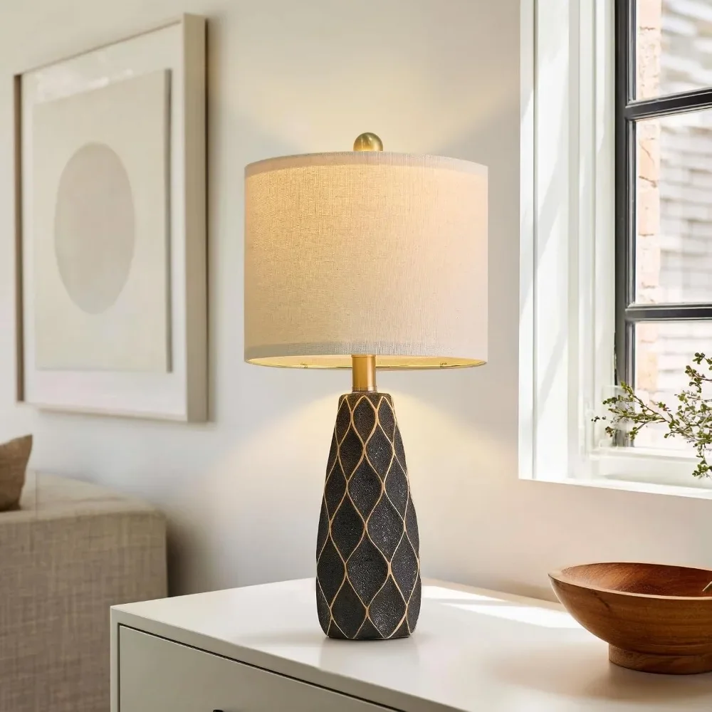 Set of 2 Ceramic Table Lamps, Modern Boho Farmhouse Nightstand Lamps for Living Room Bedroom Home Office Desk Decor, Black view 4
