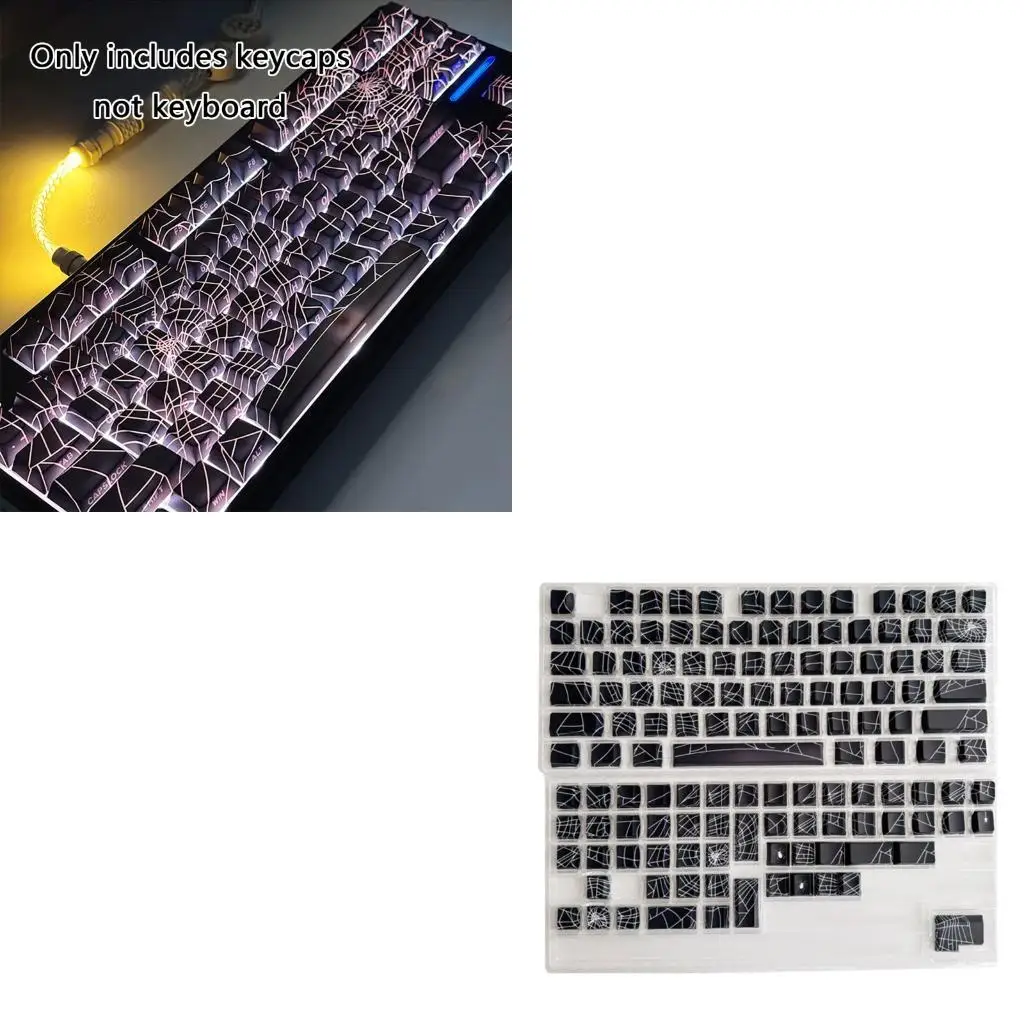 

652F 130pcs/SET Эргономичные клавиши PBT с боковыми печатными пауками веб -мотивы Keycap