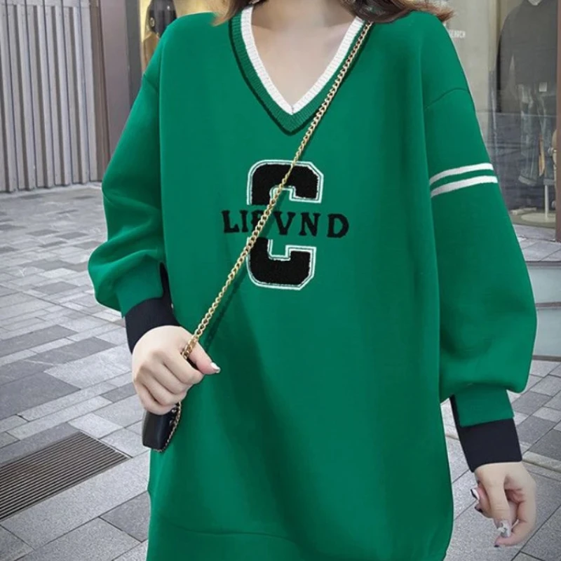 

Baggy Letter Printing Text Pullovers Embroidered Loose Female Top Long Sleeve Essential Kpop Nice Color Emo Women's Sweatshirts