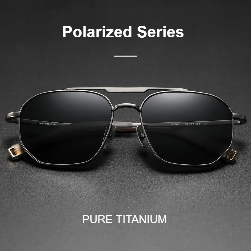 

Новые поляризационные солнцезащитные очки с двойной оправой из чистого титана, 21 г, ультралегкие, с большой квадратной оправой, мужские, для вождения, антибликовые, с защитой от УФ-излучения