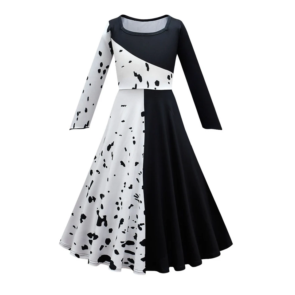 2024 Halloween Cosplay Black White Cruel Devil Cruella Dress for Girls Carnival Children's Masquerade Party Performance Costume