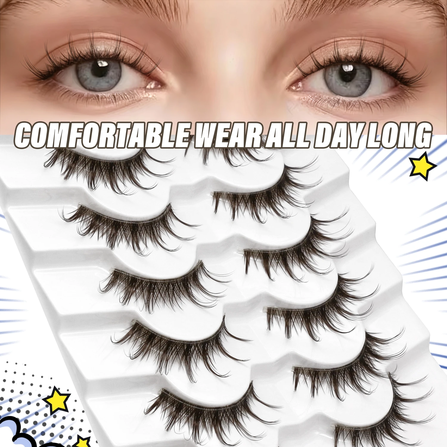 VELTRINAY Brown Lashes Cat Eye Wispy Eyelashes Natural Look False Eyelashes Fox Eye Lash Wispy Fuax Mink Fake Eyelashes
