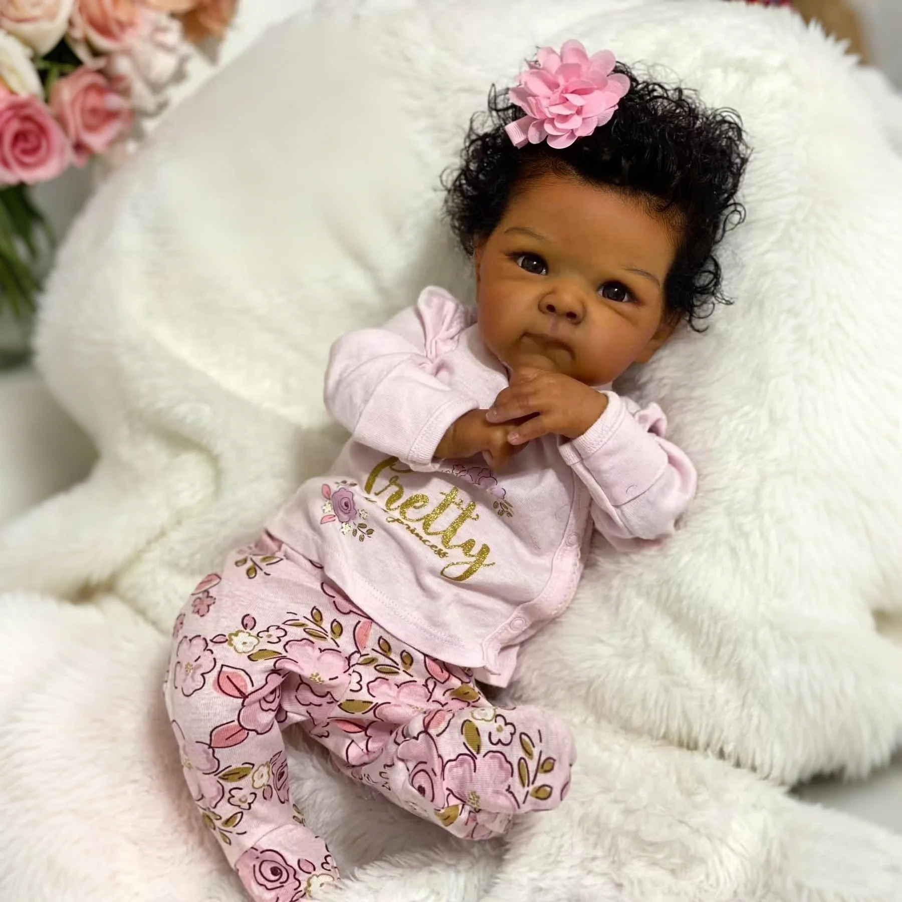 Npk 18 polegadas pele escura bettie recém-nascido reborn bebê boneca realista corpo macio fofinho múltiplas camadas pintura 3d