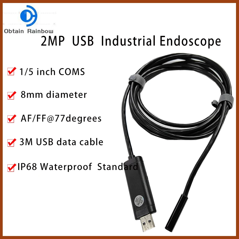 Mini camera waterproof endoscope adjustable cable 8mm 3M hard wire USB car detection camera pipeline detection