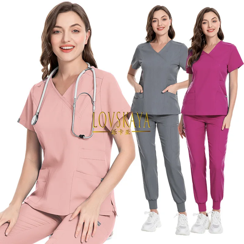 Bata quirúrgica fina con cuello en V, uniforme de enfermera con múltiples bolsillos, uniforme de trabajo de aislamiento médico, ropa de lavado a mano de enfermera, Verano