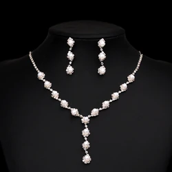 4/3PC Women's Fashion Copper Claw Chain Pearl Necklace Earrings Bracelet Jewelry Set Wedding Banquet Party Holiday Gift
