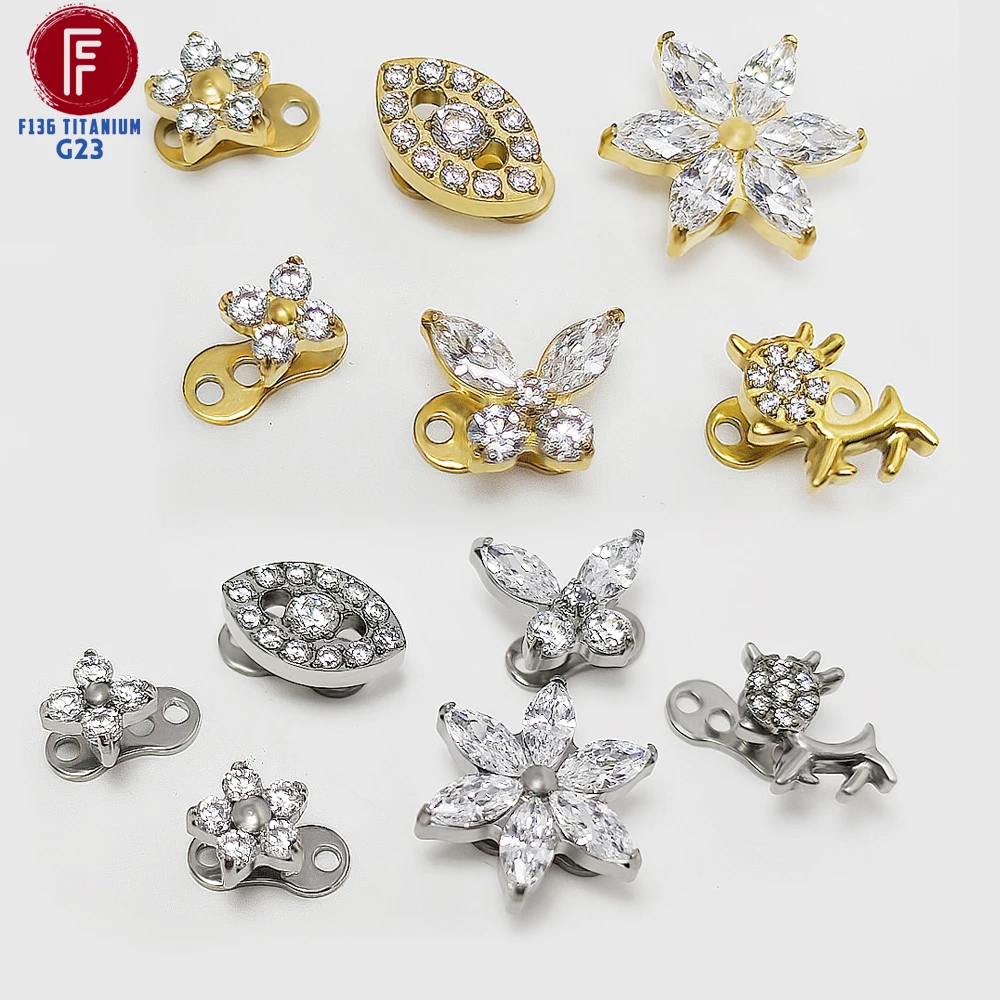 F136 titanio hélice interna Piercing microdermales segmento con bisagras tabique de circón 16G injerto de piel uña CZ piel buzo joyería del cuerpo
