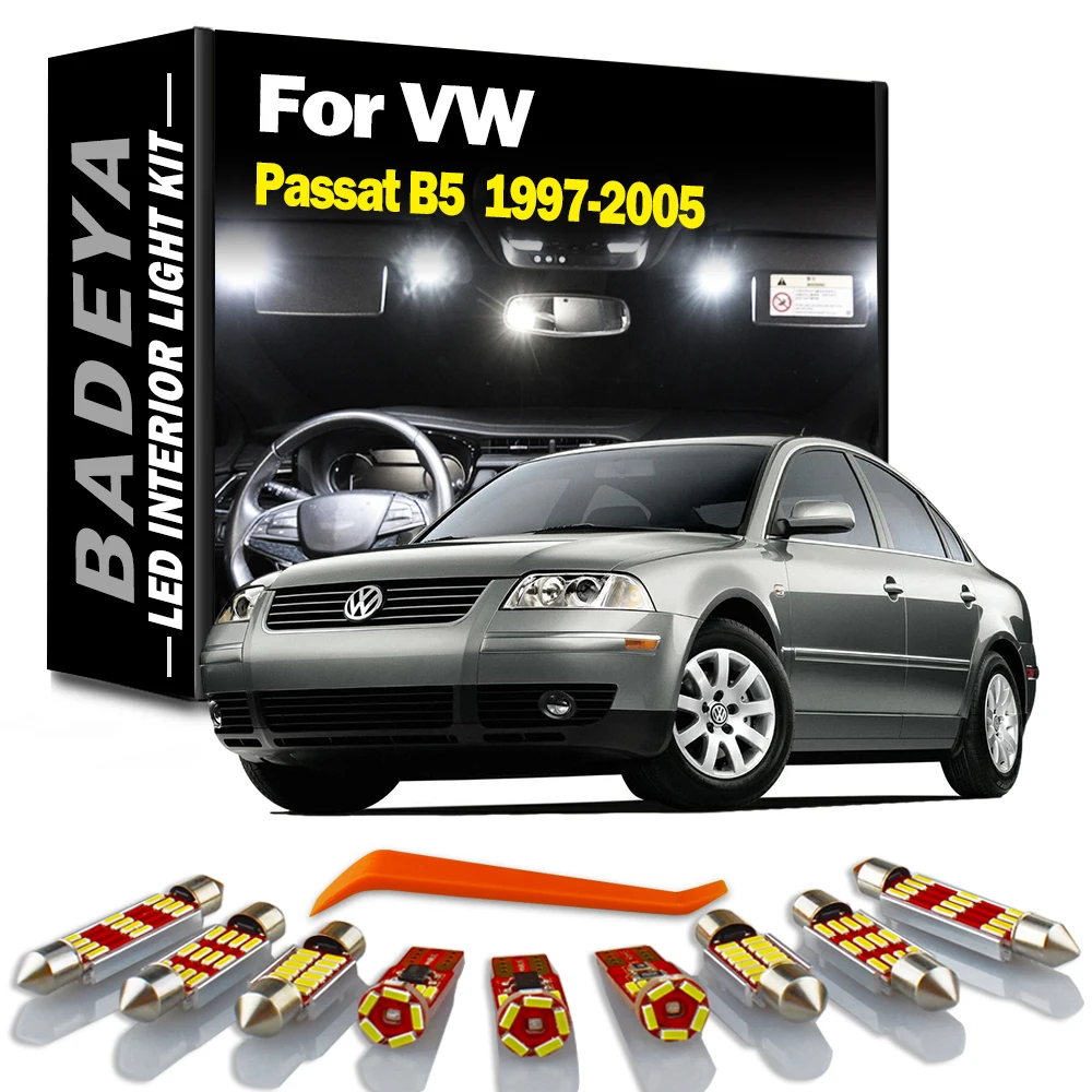 BADEYA 11Pcs Interior Reading Map Dome Trunk Light Kit For VW Passat B5 1997-2001 2002 2003 2004 2005 Sun Visor Lamp LED Bulbs