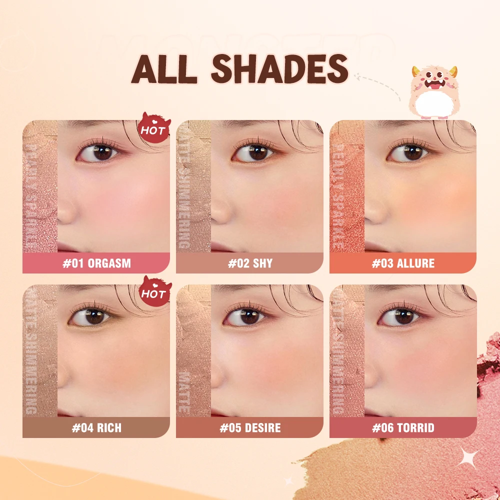 BANXEER Blush Pallet 6 colori in rilievo sfumato morbido rosa tinta viso fard alto pigmento brillante ombretto fard trucco in polvere