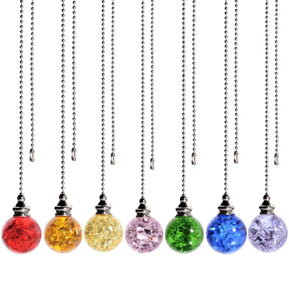 

1pc Luxury Creative Colorful Ice Crackle Ball Crystal Pendant Fan Lights Switch Beautiful Colorful Ball Rope Pull Home Decor