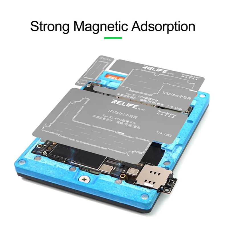 RELIFE 10 IN 1 BGA Reballing Platform for iPhone X/XS/11/11 Pro/12 Pro Max Motherboard Planting With Stencil  Middle-Level Tin