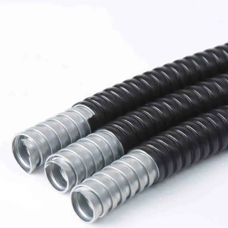 Black Flexible Metal Hose with Plastic Coating Wire Threading Corrugated Pipe Flame-Retardant Cable Protective Conduit