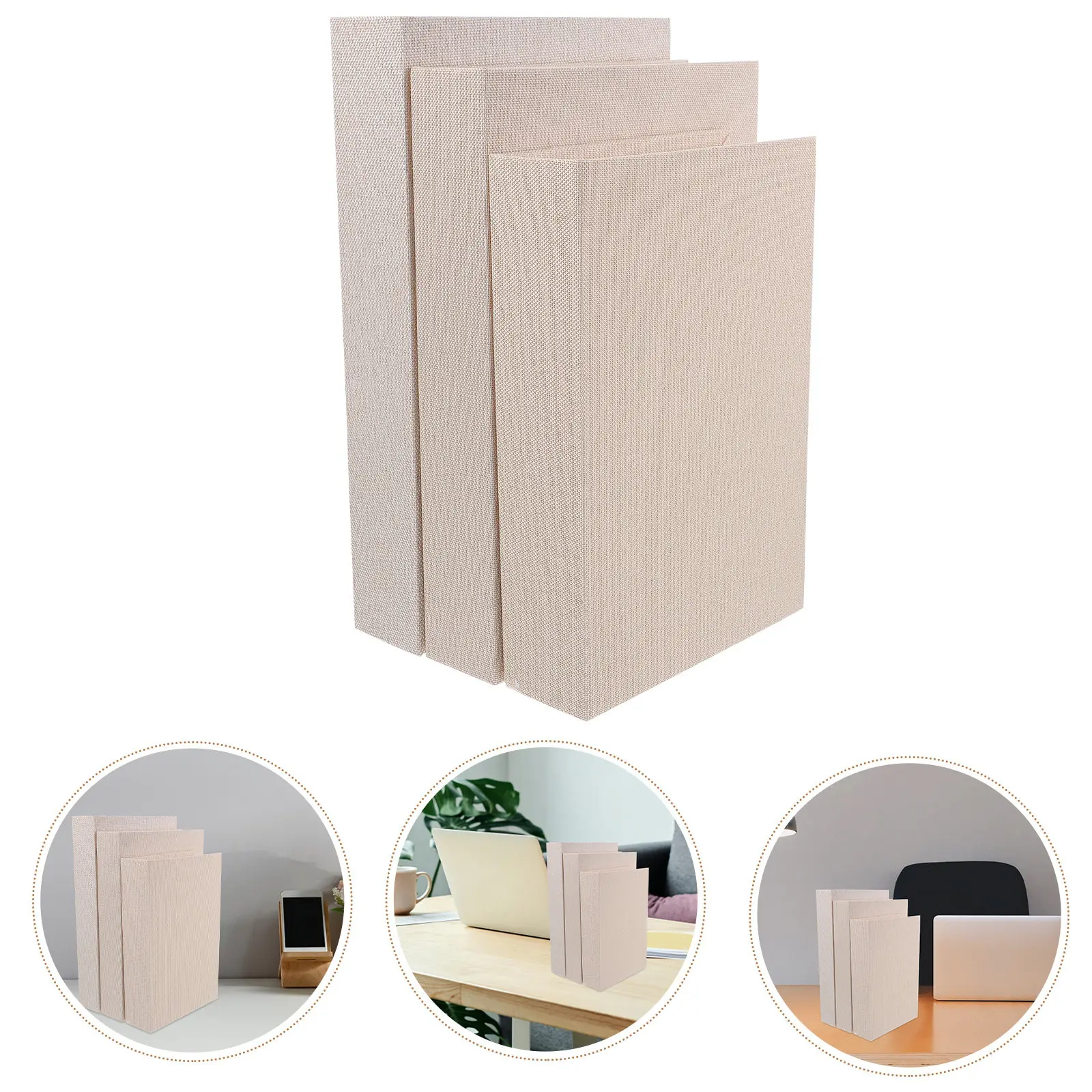 3Pcs Simulation Book Box Decorative Book Shape Storage Box Vintage Burlap Material for Bookshelf Decor Office Home Coffee Table