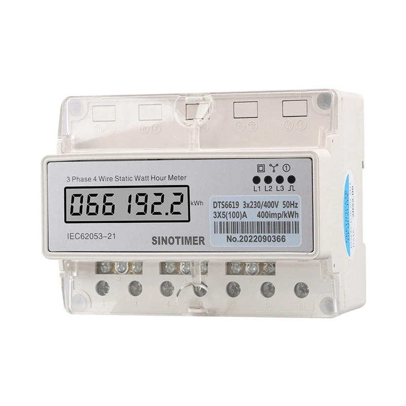 SINOTIMER 1 Piece 4 Wires Electricity Meter Digital Wattmeter Electric Consumption Meter Din Rail Three Phase