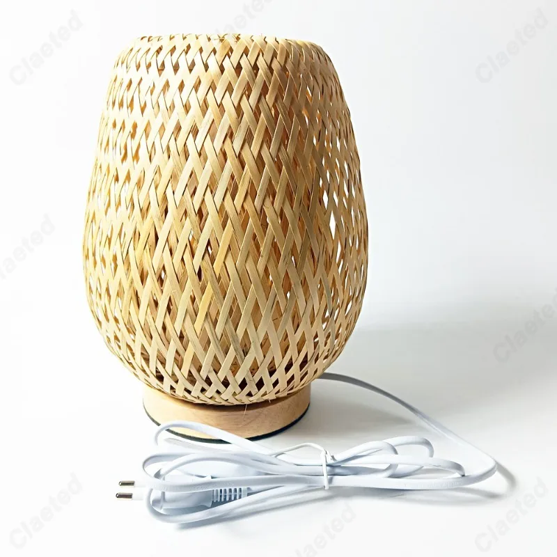 Creative Retro LED Bamboo Woven Desk Lamp Hotel Living Room Dining Room Bedroom Decoration Atmosphere Lighting Fixtures