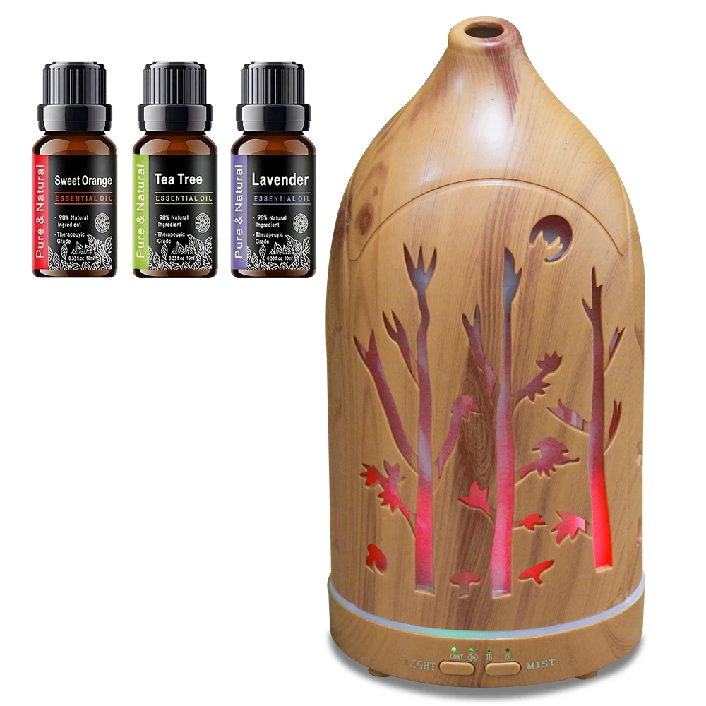 موزع روائح الزيوت العطرية للحبوب الخشبية الخفيفة، مرطب هادئ للغاية، إيقاف تلقائي، 7 ألوان، ضوء مزاجي مثالي للنوم #1