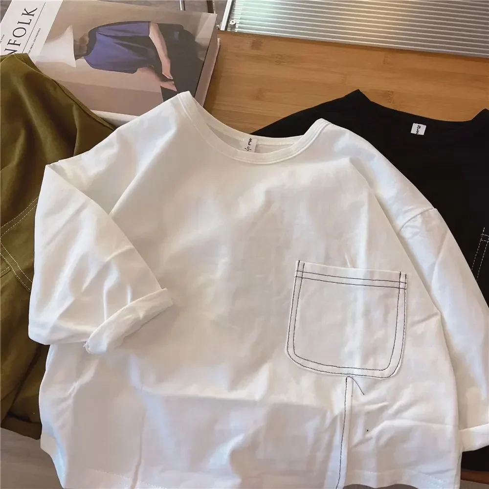 Boys Long-sleeved T-shirt Spring  Autumn Korean New Children Solid Color Irregular Bottoming Shirt Baby Autumn Inner Tops