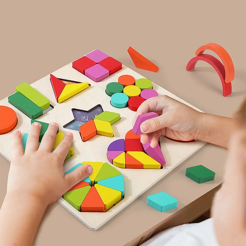 Children\'s Montessori Geometric Shape Wooden Puzzle Board Kindergarten Baby Early Education Cognitive Matching Toys