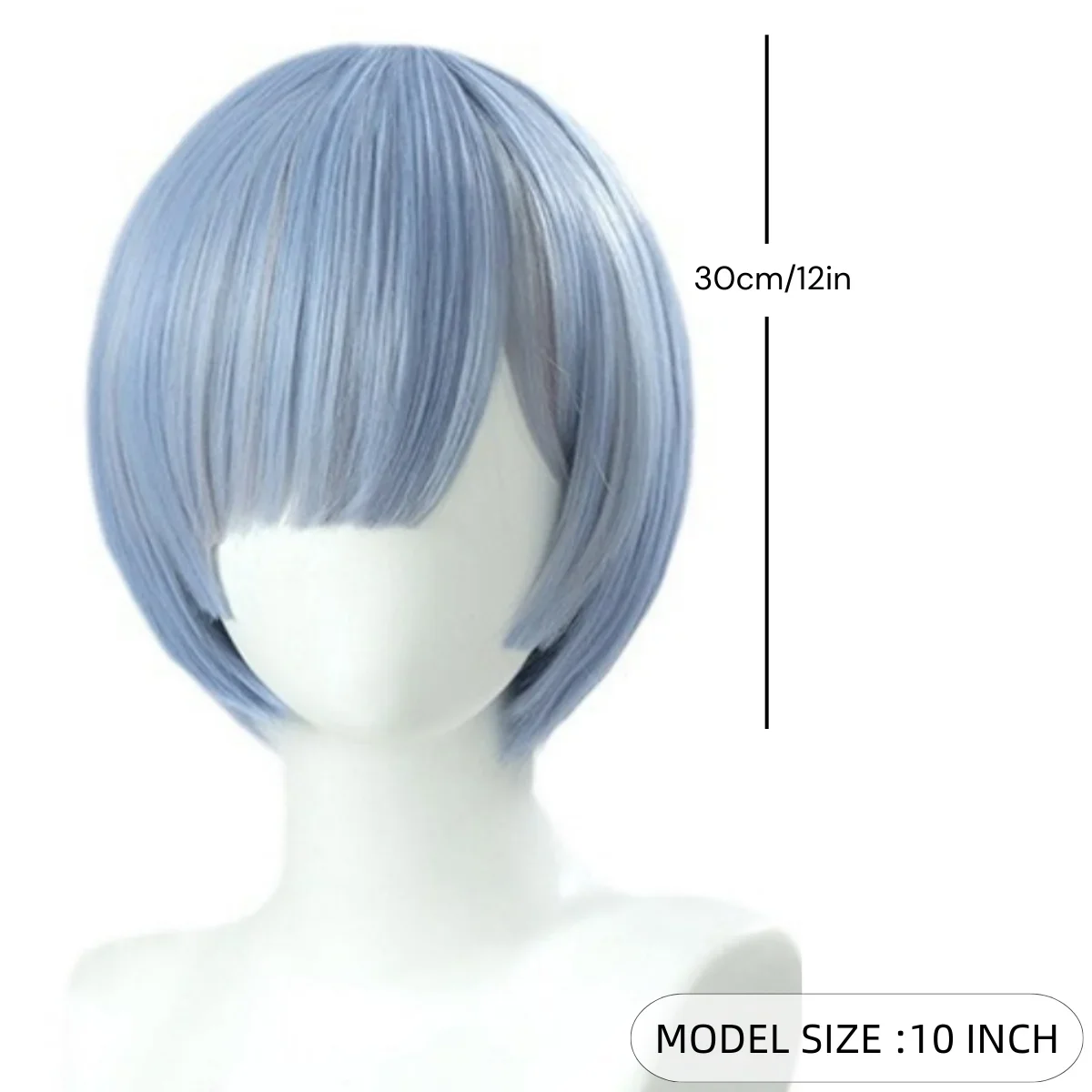 2026 Light Blue Gradient Short Bob Wig, Side Bangs Synthetic Hair for Rem Cosplay and Maid Costume Looks - view 4