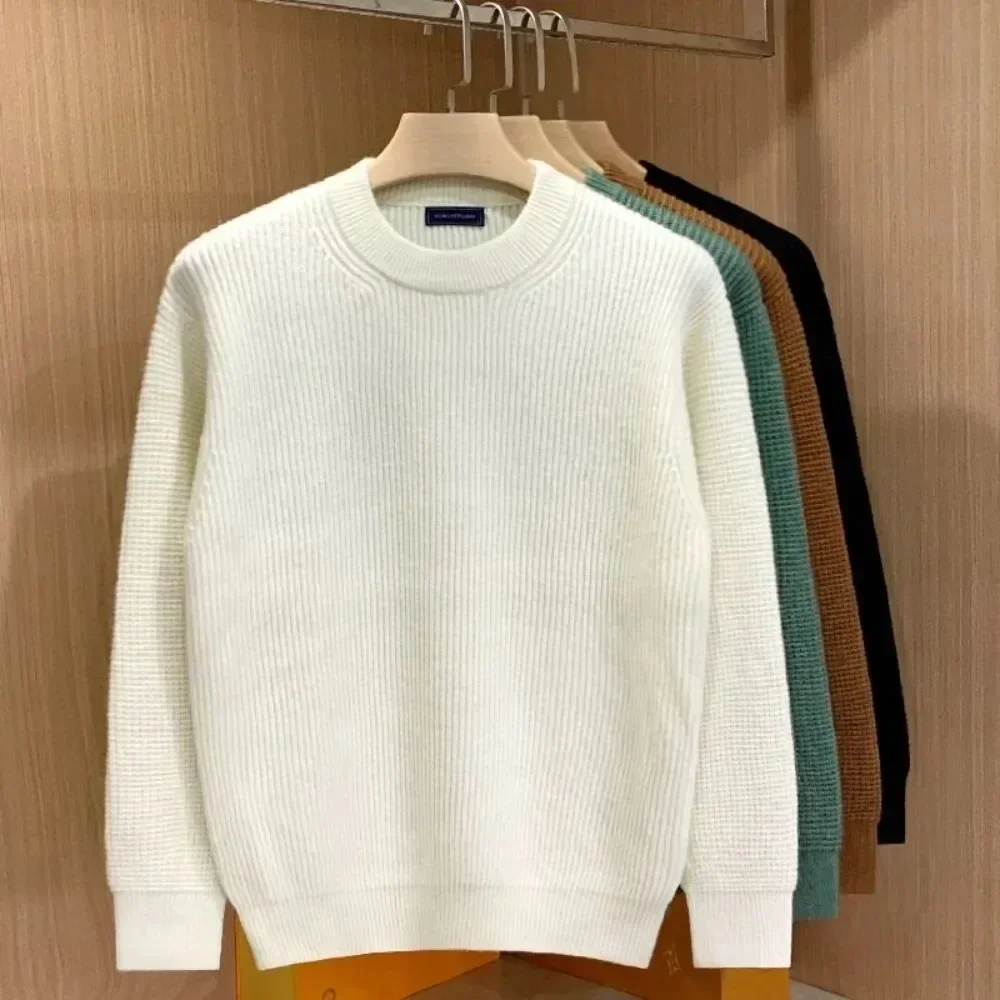 Korean Fashion Autumn Crew Neck Solid Color Pullover Sweaters For Men Casual Knitted Sweater Long-Sleeved High Street Fashion